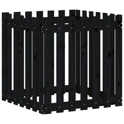 Garden Planter with Fence Design Black 70x70x70cm Solid Wood Pine - Image 4