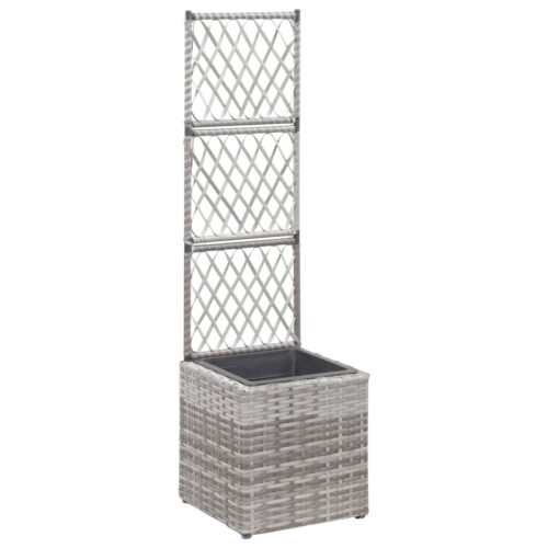 Trellis Raised Bed with 1 Pot 30x30x107cm Poly Rattan Grey