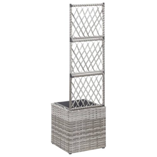 Trellis Raised Bed with 1 Pot 30x30x107cm Poly Rattan Grey - Image 5
