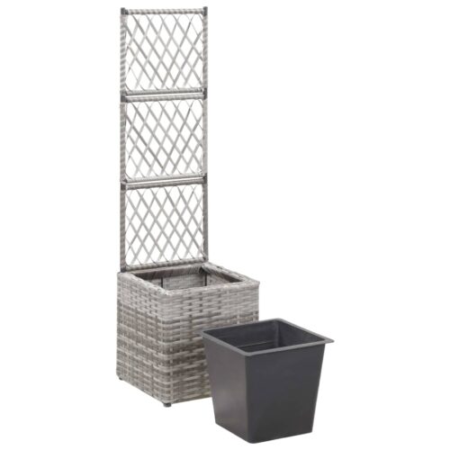 Trellis Raised Bed with 1 Pot 30x30x107cm Poly Rattan Grey - Image 6