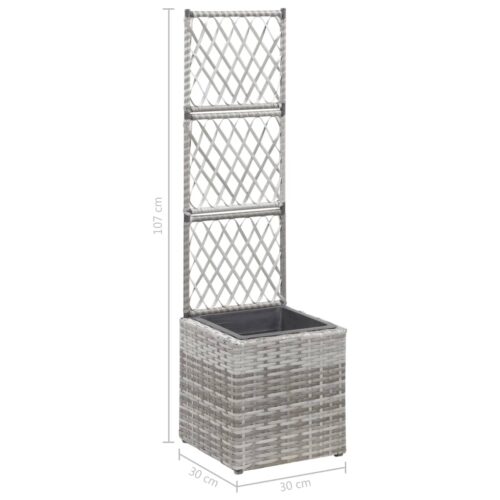 Trellis Raised Bed with 1 Pot 30x30x107cm Poly Rattan Grey - Image 2