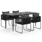 5-Piece Garden Dining Set Black