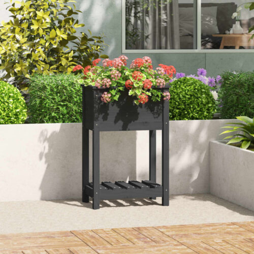 Planter with Shelf Grey 54x34.5x81cm Solid Wood Pine - Image 2