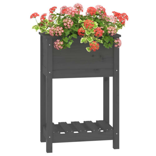 Planter with Shelf Grey 54x34.5x81cm Solid Wood Pine - Image 4