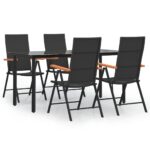 5-Piece Garden Dining Set Black Brown Poly Rattan Wicker Outdoor Patio Furniture
