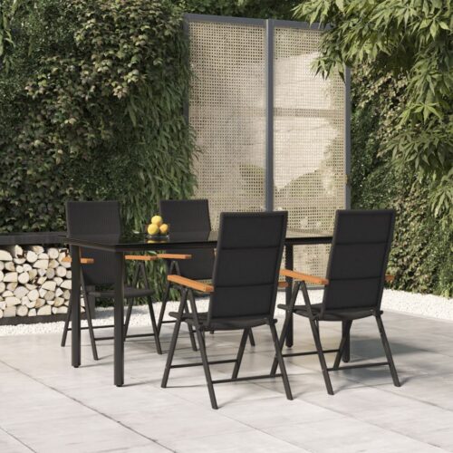 5-Piece Garden Dining Set Black Brown Poly Rattan Wicker Outdoor Patio Furniture - Image 2