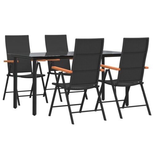 5-Piece Garden Dining Set Black Brown Poly Rattan Wicker Outdoor Patio Furniture - Image 3