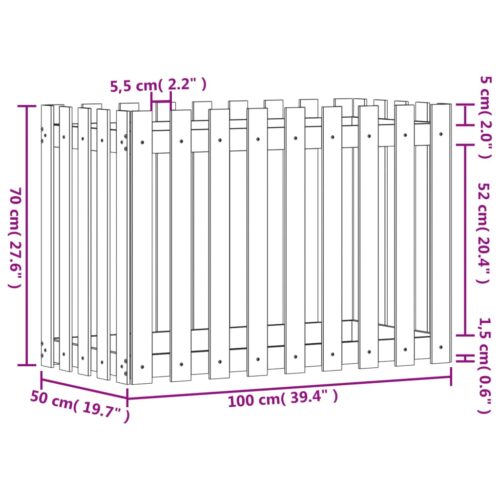 Garden Raised Bed with Fence Design 100x50x70cm Solid Wood Pine - Image 9
