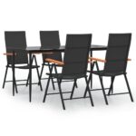 5-Piece Garden Dining Set Black Brown Poly Rattan Wicker Outdoor Patio Furniture