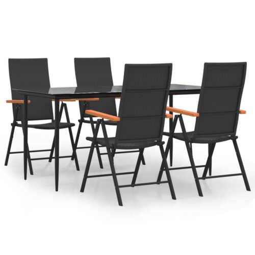 5-Piece Garden Dining Set Black Brown Poly Rattan Wicker Outdoor Patio Furniture