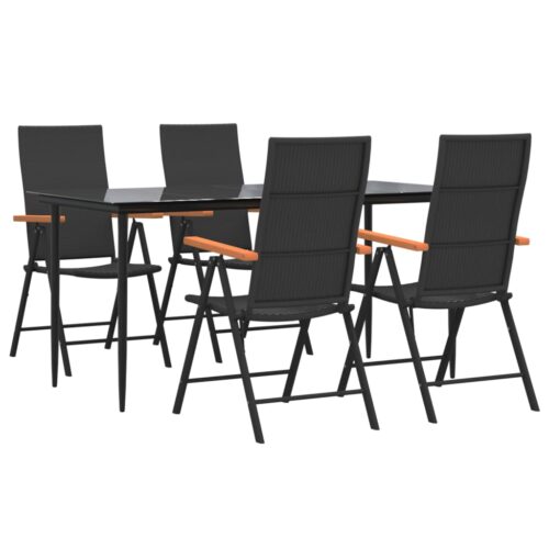 5-Piece Garden Dining Set Black Brown Poly Rattan Wicker Outdoor Patio Furniture - Image 3