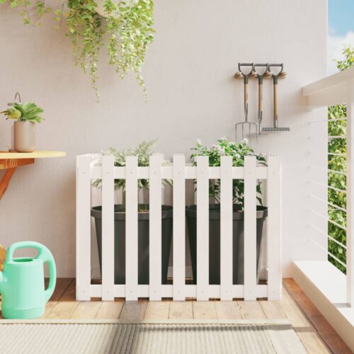 Garden Raised Bed with Fence Design White 100x50x70cm Solid Wood Pine - Image 2