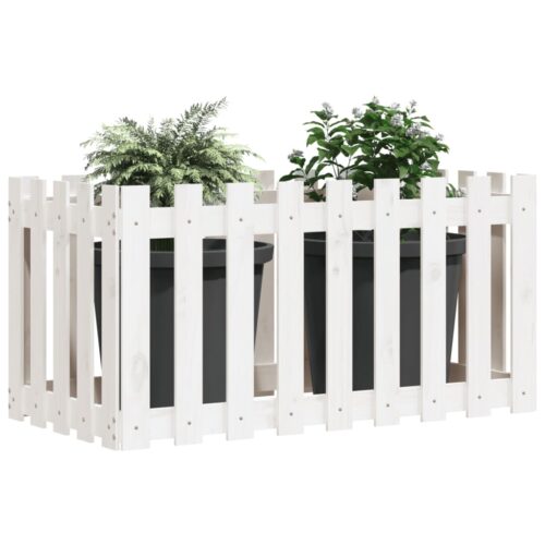 Garden Raised Bed with Fence Design White 100x50x70cm Solid Wood Pine - Image 3