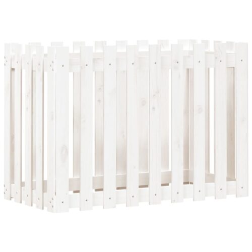 Garden Raised Bed with Fence Design White 100x50x70cm Solid Wood Pine - Image 4