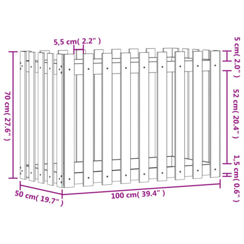 Garden Raised Bed with Fence Design White 100x50x70cm Solid Wood Pine - Image 9