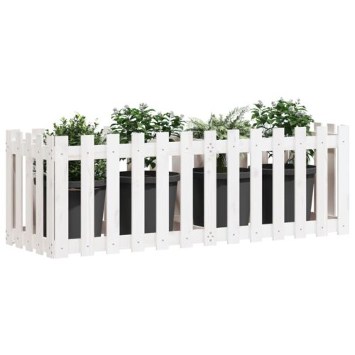 Garden Raised Bed with Fence Design White 150x50x50cm Solid Wood Pine - Image 3