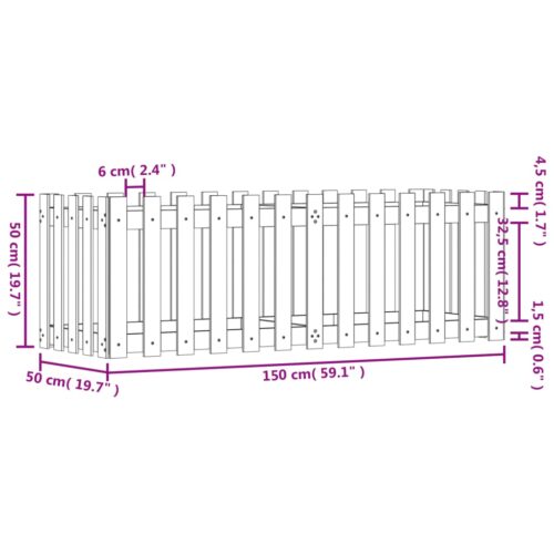 Garden Raised Bed with Fence Design White 150x50x50cm Solid Wood Pine - Image 9