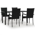 5-Piece Garden Dining Set Black Poly Rattan Wicker Outdoor Patio Furniture
