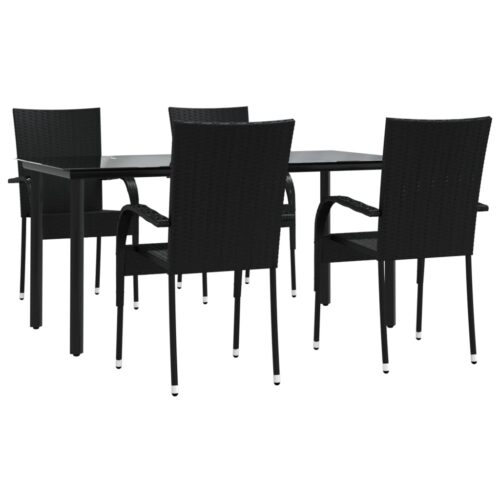 5-Piece Garden Dining Set Black Poly Rattan Wicker Outdoor Patio Furniture - Image 3