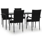 5-Piece Garden Dining Set Black Poly Rattan Wicker Outdoor Patio Furniture