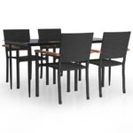 5-Piece Garden Dining Set Black Poly Rattan Wicker Outdoor Patio Furniture