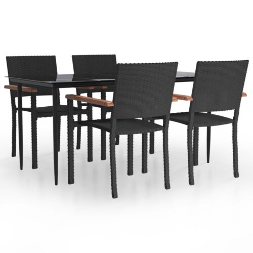 5-Piece Garden Dining Set Black Poly Rattan Wicker Outdoor Patio Furniture
