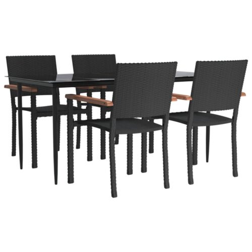 5-Piece Garden Dining Set Black Poly Rattan Wicker Outdoor Patio Furniture - Image 3