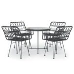 5-Piece Garden Dining Set Black Poly Rattan Wicker Outdoor Patio Furniture