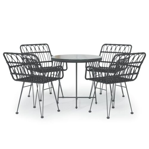 5-Piece Garden Dining Set Black Poly Rattan Wicker Outdoor Patio Furniture