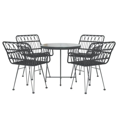 5-Piece Garden Dining Set Black Poly Rattan Wicker Outdoor Patio Furniture - Image 3