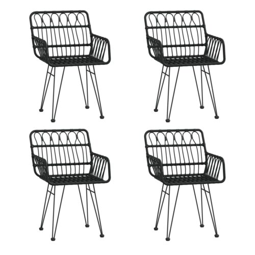 5-Piece Garden Dining Set Black Poly Rattan Wicker Outdoor Patio Furniture - Image 4