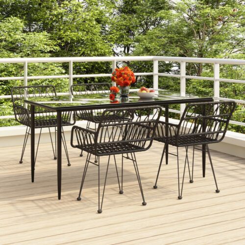 5-Piece Garden Dining Set Black Poly Rattan Wicker Outdoor Patio Furniture - Image 2