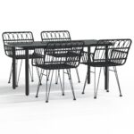 5-Piece Garden Dining Set Black Poly Rattan Wicker Outdoor Patio Furniture