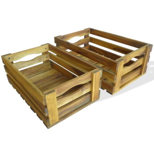 Apple Crate Set 2 Pieces Solid Acacia Wood - Image 2