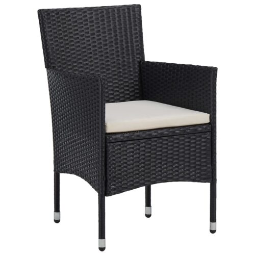5-Piece Garden Dining Set Black Poly Rattan Wicker Outdoor Patio Furniture Acacia Wood - Image 5