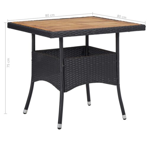 5-Piece Garden Dining Set Black Poly Rattan Wicker Outdoor Patio Furniture Acacia Wood - Image 11