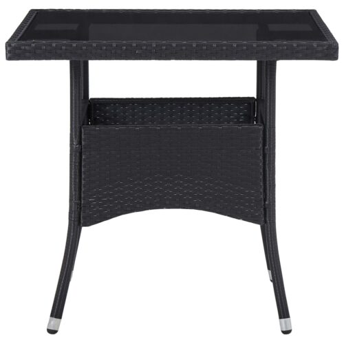 5-Piece Garden Dining Set Black Poly Rattan Wicker Outdoor Patio Furniture Acacia Wood - Image 3