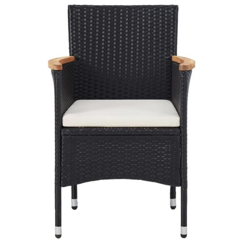 5-Piece Garden Dining Set Black Poly Rattan Wicker Outdoor Patio Furniture Acacia Wood - Image 6