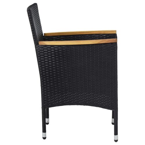 5-Piece Garden Dining Set Black Poly Rattan Wicker Outdoor Patio Furniture Acacia Wood - Image 7