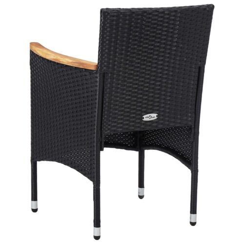 5-Piece Garden Dining Set Black Poly Rattan Wicker Outdoor Patio Furniture Acacia Wood - Image 8
