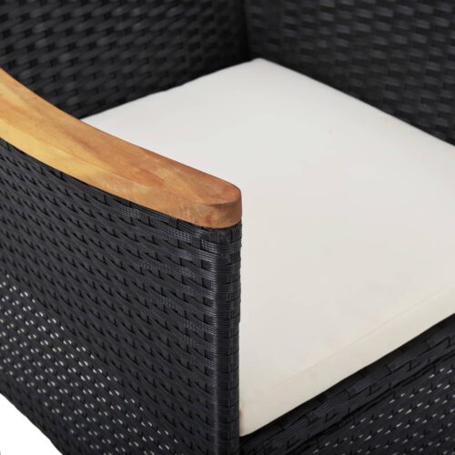 5-Piece Garden Dining Set Black Poly Rattan Wicker Outdoor Patio Furniture Acacia Wood - Image 9