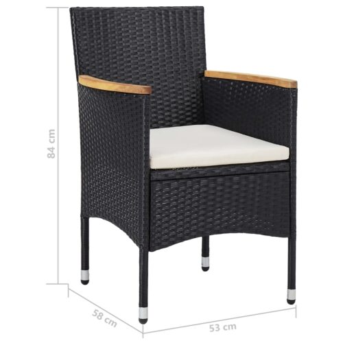 5-Piece Garden Dining Set Black Poly Rattan Wicker Outdoor Patio Furniture Acacia Wood - Image 11