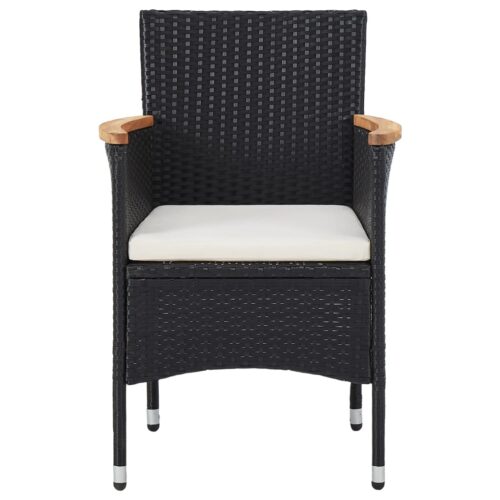 5-Piece Garden Dining Set Black Poly Rattan Wicker Outdoor Patio Furniture Acacia Wood - Image 7