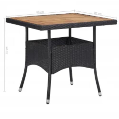 5-Piece Garden Dining Set Black Poly Rattan Wicker Outdoor Patio Furniture Acacia Wood - Image 11
