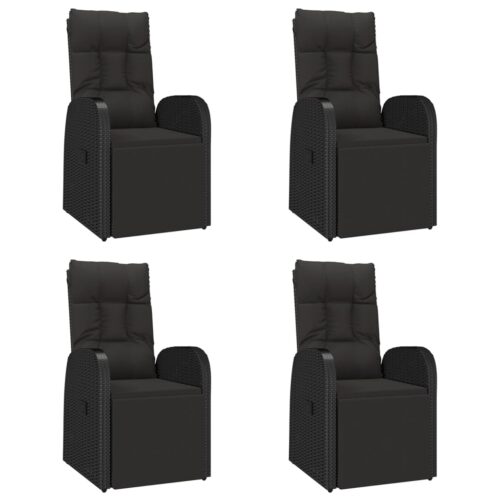 5-Piece Garden Dining Set Black Poly Rattan Wicker Outdoor Patio Furniture&Solid Wood Acacia - Image 4