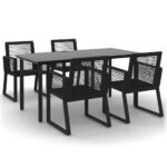 5-Piece Garden Dining Set Black PVC Rattan