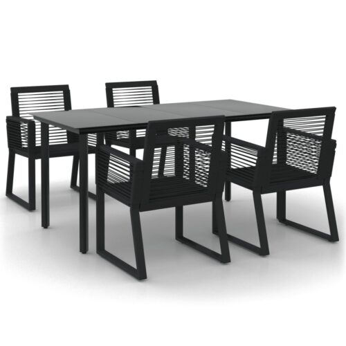 5-Piece Garden Dining Set Black PVC Rattan