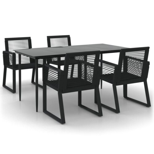 5-Piece Garden Dining Set Black PVC Rattan