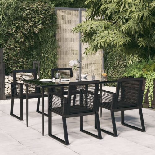 5-Piece Garden Dining Set Black PVC Rattan - Image 2