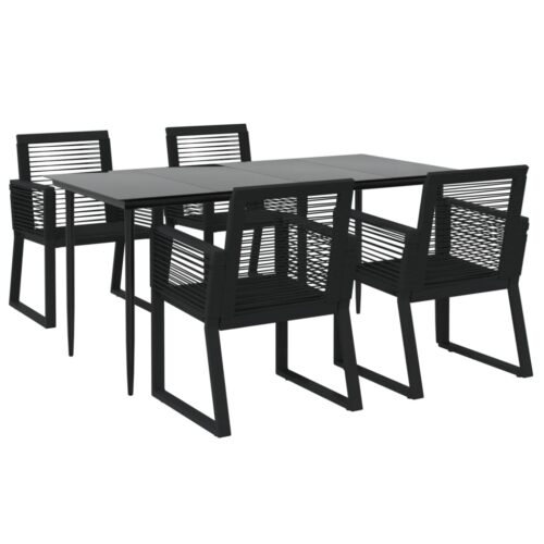 5-Piece Garden Dining Set Black PVC Rattan - Image 3